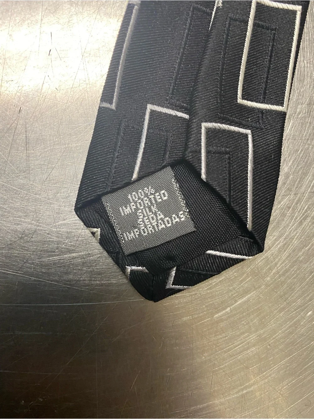 Stafford Black Tie with White Rectangular Pattern